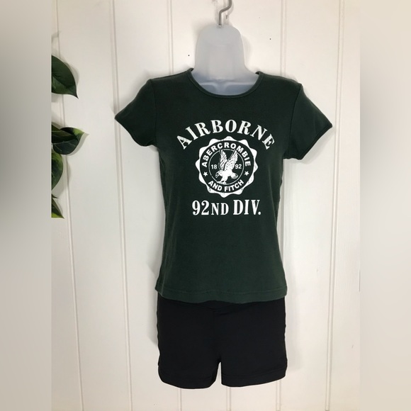 Abercrombie & Fitch Tops - Abercrombie & Fitch Green Airborne 92nd Division Graphic Blouse 
Medium 8 - 10